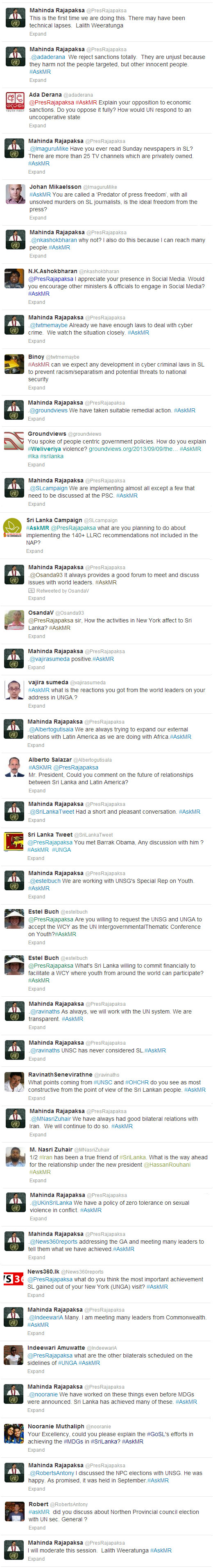 #AskMR Twitter Q&A with President Rajapaksa